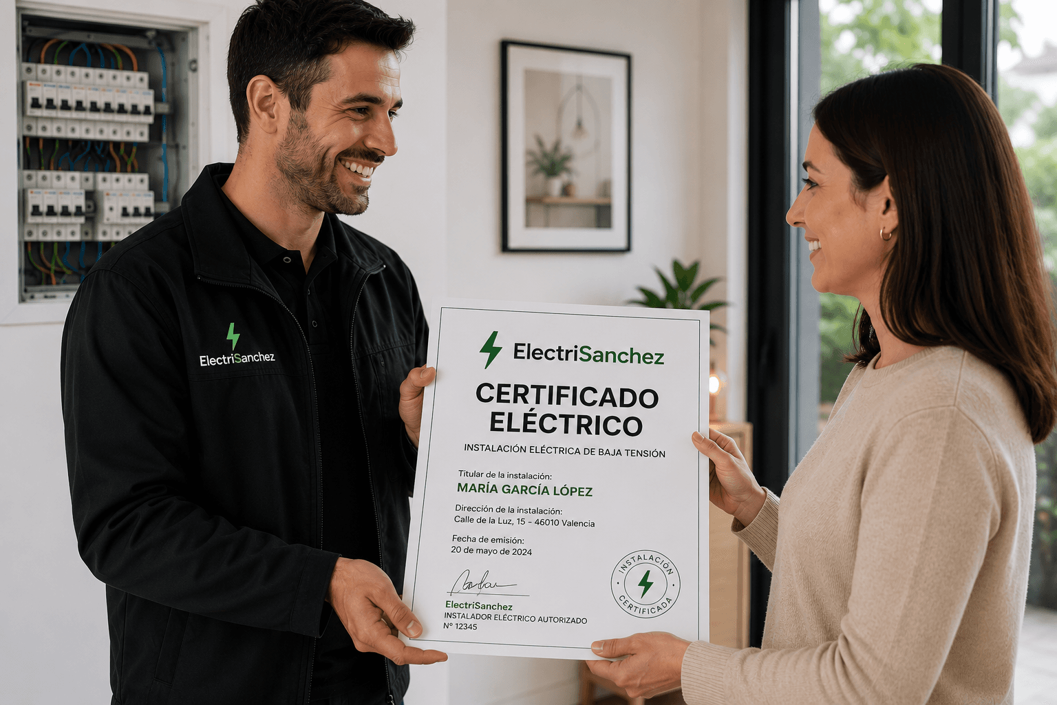Electricista profesional trabajando en instalación eléctrica